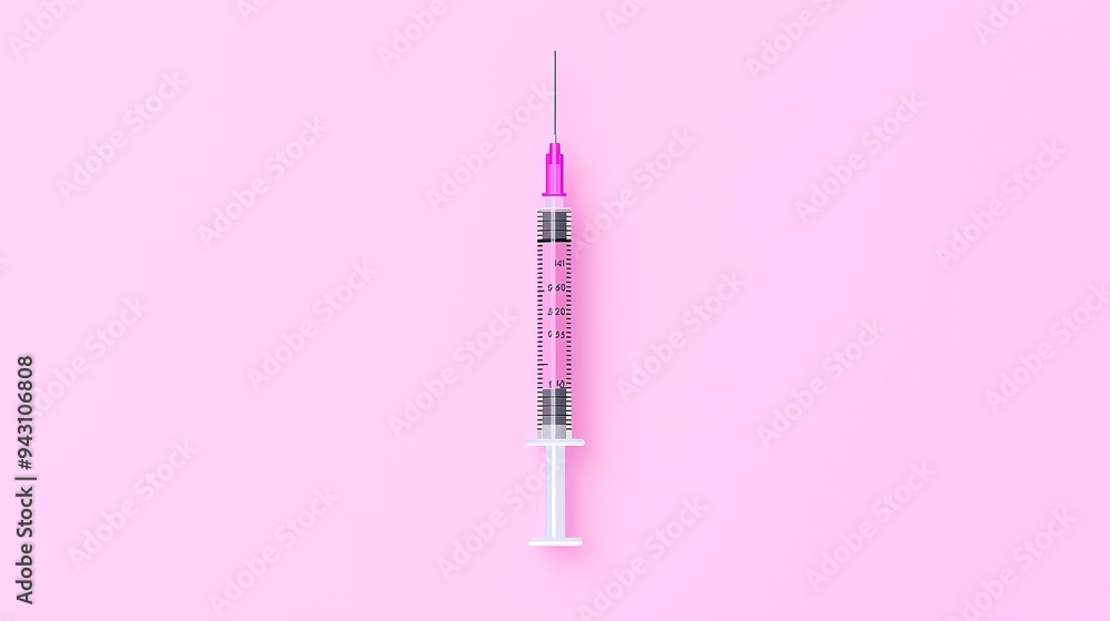A syringe filled with pink liquid, content for clinic and cosmetology service, beauty poster, banner A syringe filled with pink liquid, content for clinic and cosmetology service, beauty poster, banner