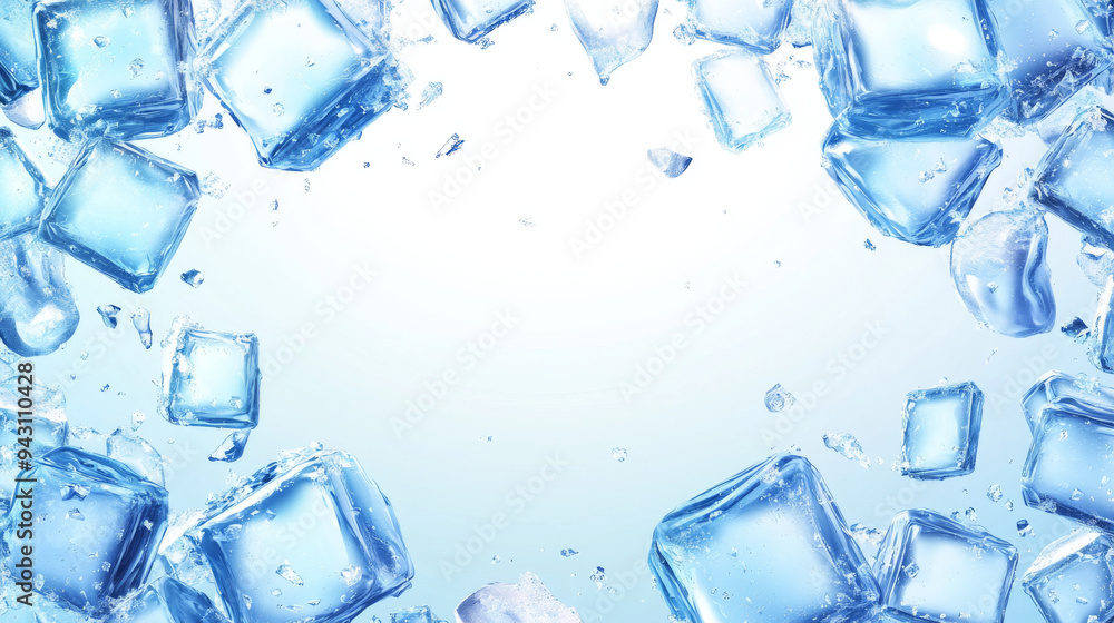 Realistic ice cubes background featuring a crystal-clear frame. Isolated vector border with transparent blue square chunks of frozen water or crystal pieces. Solid icy cubes or frosty blocks forming. Realistic ice cubes background featuring a crystal-clear frame. Isolated vector border with transparent blue square chunks of frozen water or crystal pieces. Solid icy cubes or frosty blocks forming.