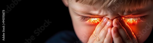 Child with a red, tear-stained face, wiping away tears with tiny hands, raw emotion in early years photo