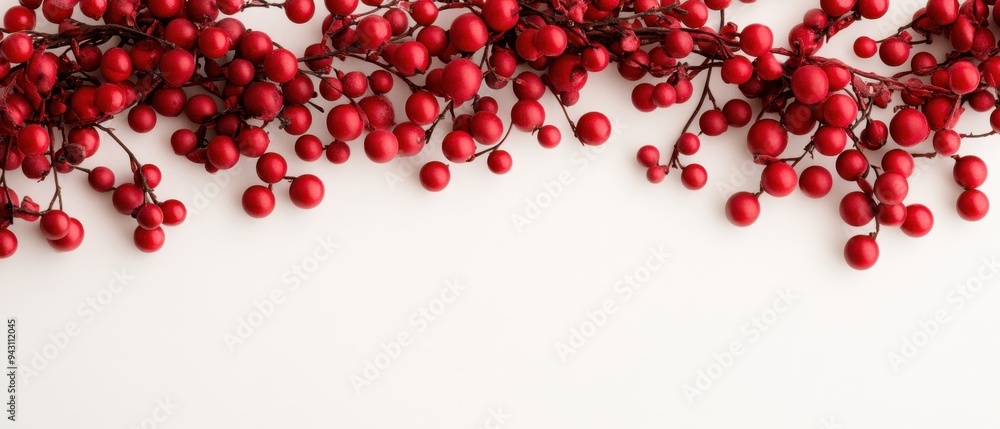Festive red berries on white background for seasonal decor Festive red berries on white background for seasonal decor