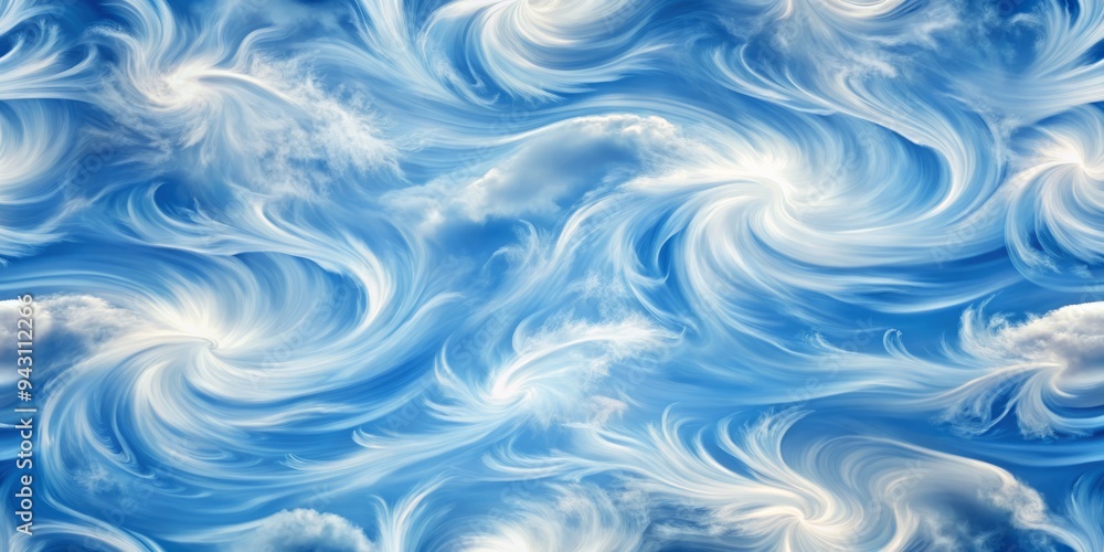 Photo image of a seamless sky pattern with swirling clouds and wispy cirrus formations in soft shades of blue and white. Photo image of a seamless sky pattern with swirling clouds and wispy cirrus formations in soft shades of blue and white.