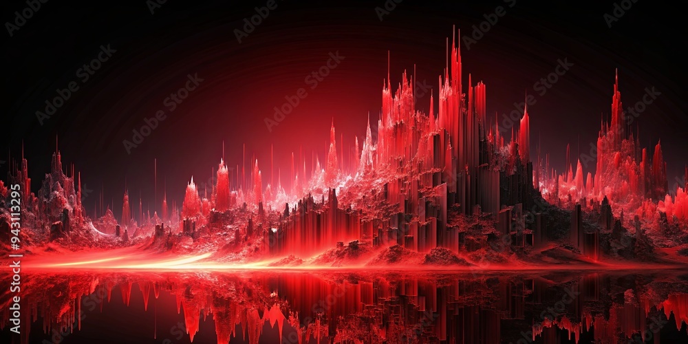 Fototapeta premium Abstract digital landscape in red and black with chaotic beauty