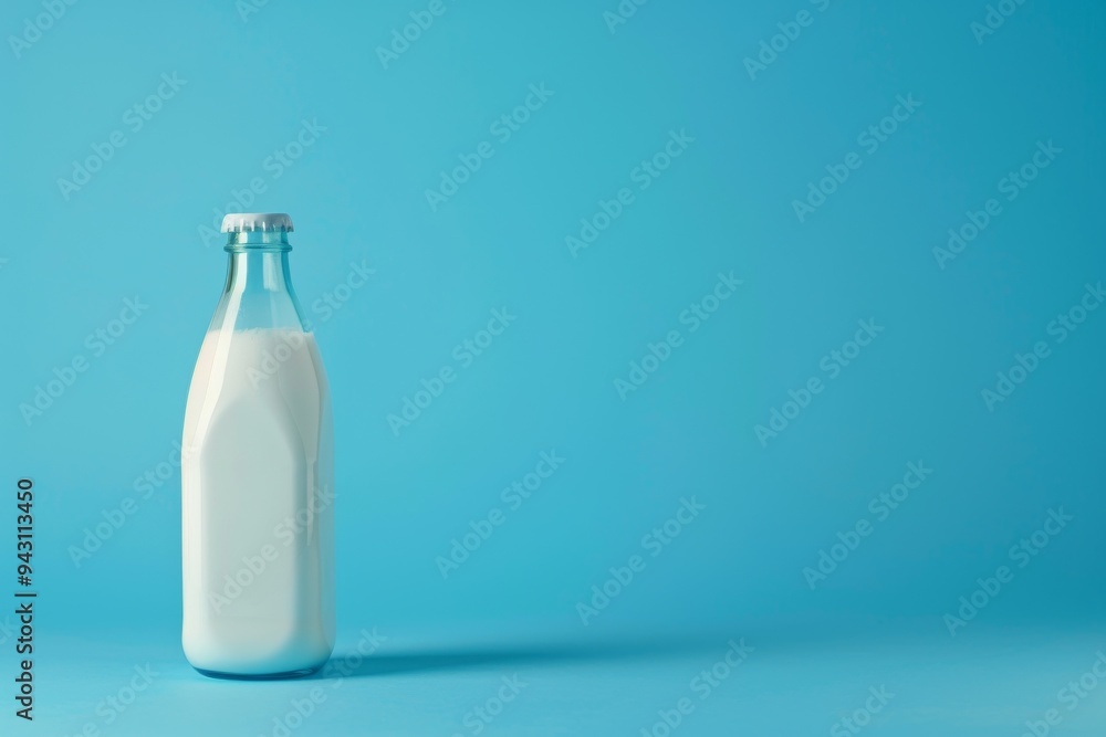 Milk Bottle on Blue Background with Copy Space Milk Bottle on Blue Background with Copy Space