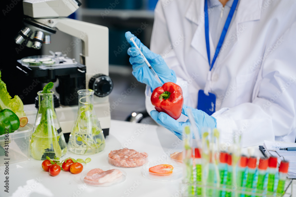 Food science as lab scientists test and analyze vegetables for safety and quality using advanced technology Food science as lab scientists test and analyze vegetables for safety and quality using advanced technology