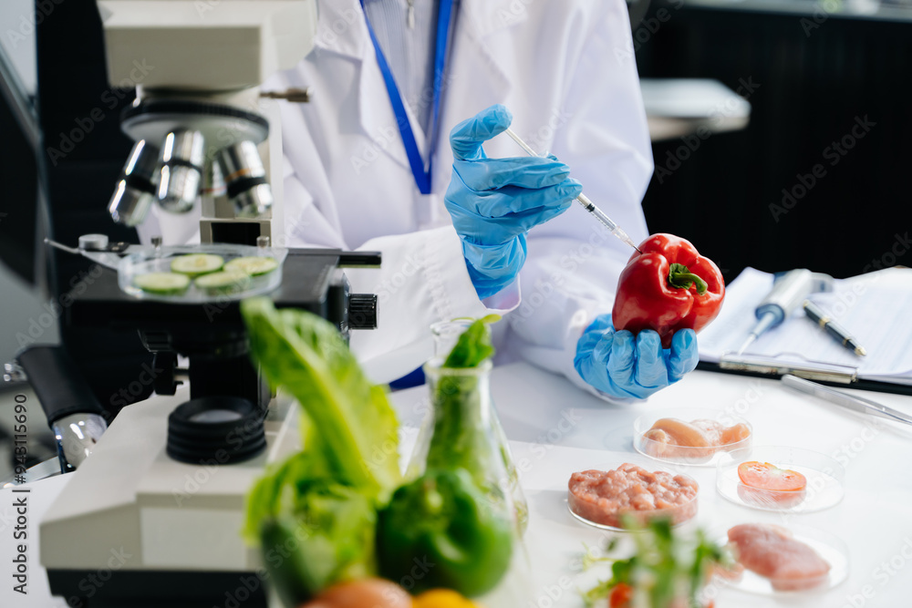 Food science as lab scientists test and analyze vegetables for safety and quality using advanced technology Food science as lab scientists test and analyze vegetables for safety and quality using advanced technology