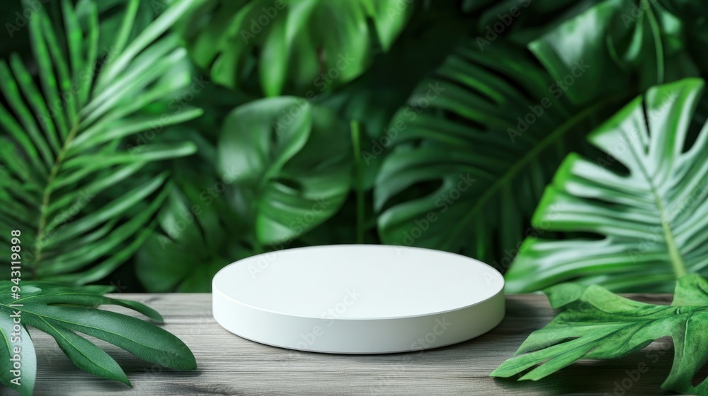A white pedestal with a green leaf on top of it A white pedestal with a green leaf on top of it