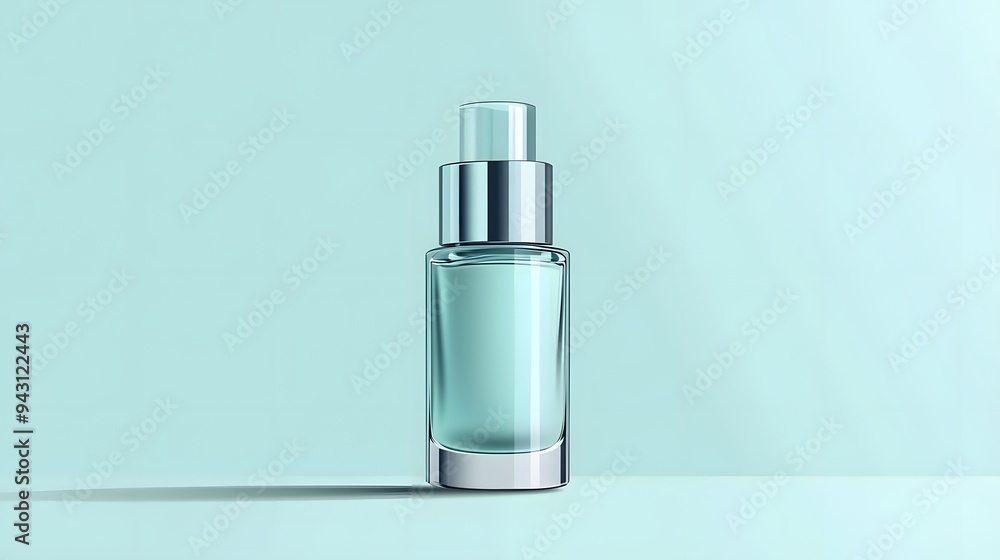 Glass Bottle with Silver Cap on Blue Background. Glass Bottle with Silver Cap on Blue Background.