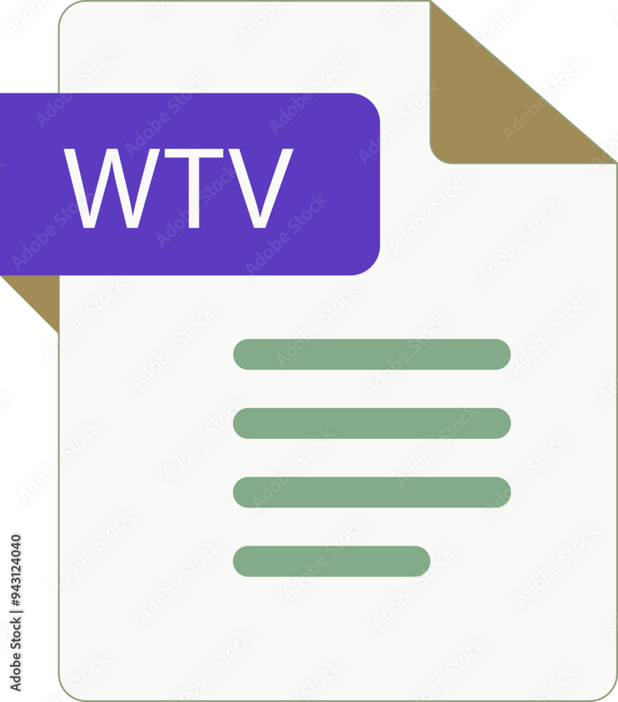 WTV File icon with folded style document WTV File icon with folded style document