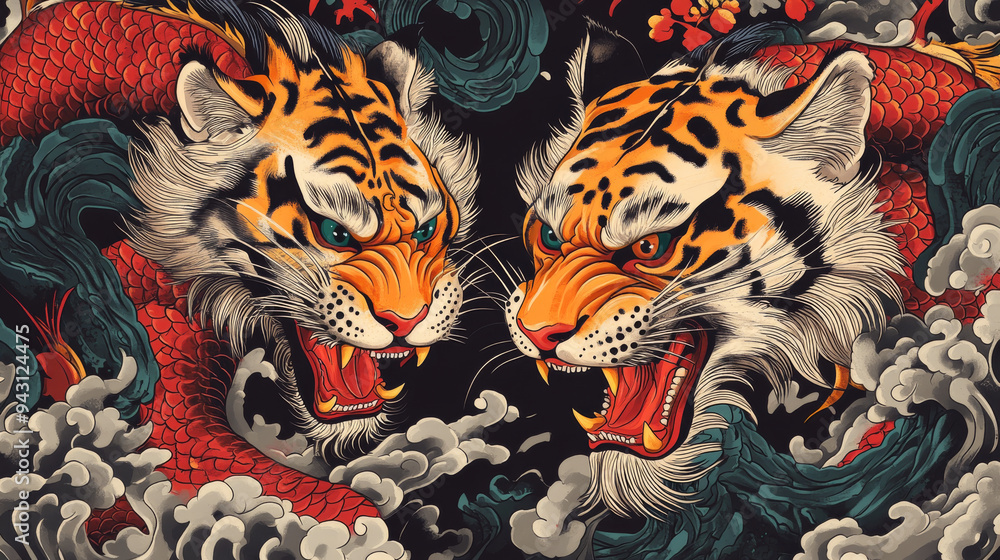High-quality stock vector illustration of a tiger depicted as a samurai. High-quality stock vector illustration of a tiger depicted as a samurai.