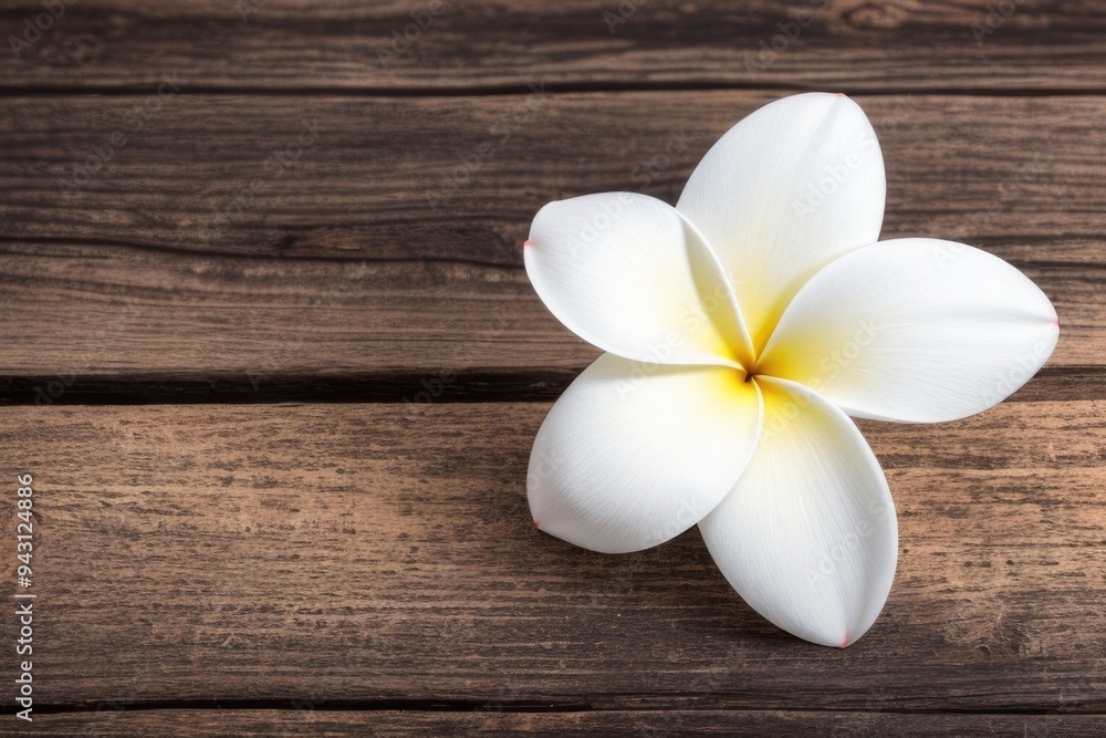 Plumeria flower over a wooden background with a copy space Plumeria flower over a wooden background with a copy space