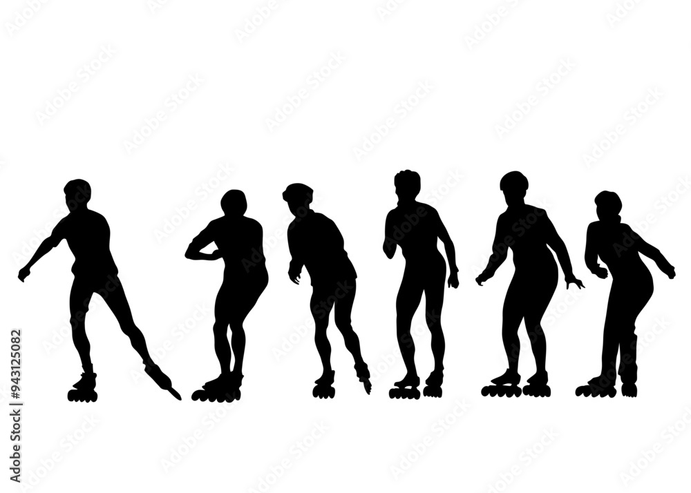 Silhouette athletes of roller skates on white background Silhouette athletes of roller skates on white background