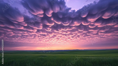 Clear blue sky with wispy clouds over a vast green field