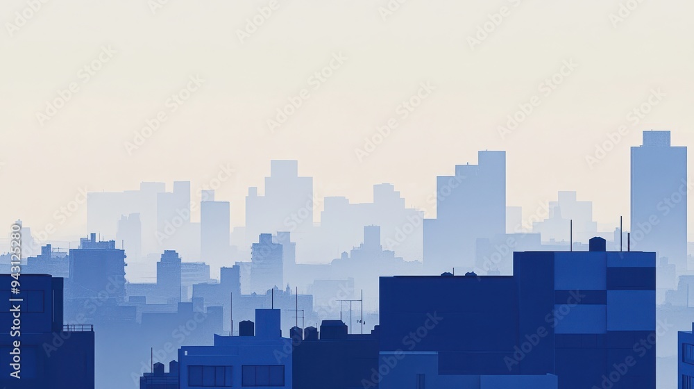 Serene morning skyline silhouette of urban cityscape in monochrome tones Serene morning skyline silhouette of urban cityscape in monochrome tones