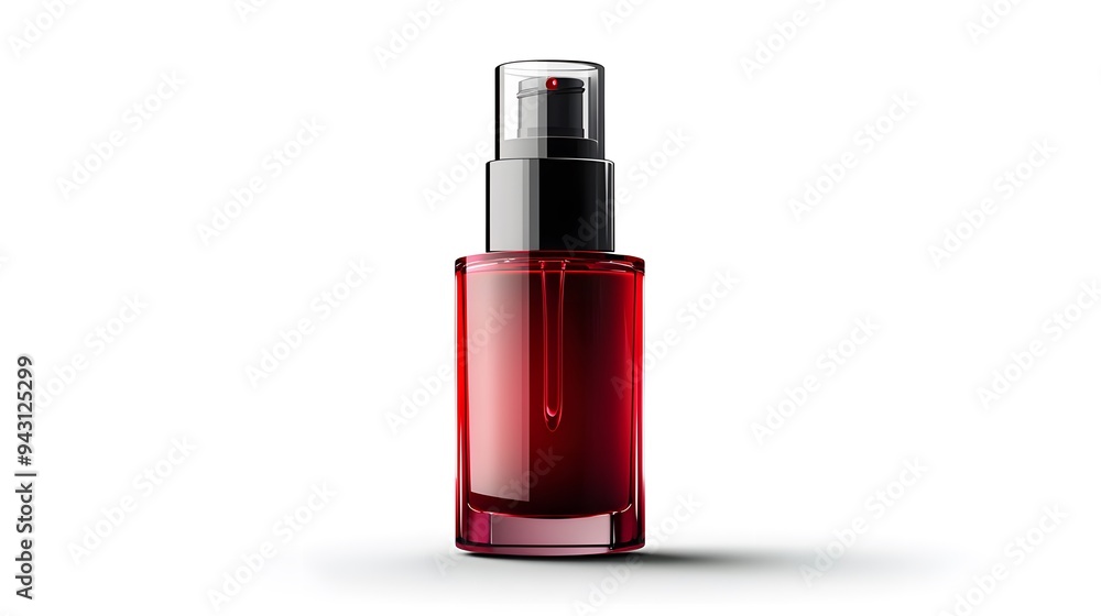 Red Glass Bottle with Black Pump. Red Glass Bottle with Black Pump.
