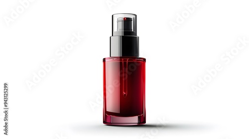 Red Glass Bottle with Black Pump.