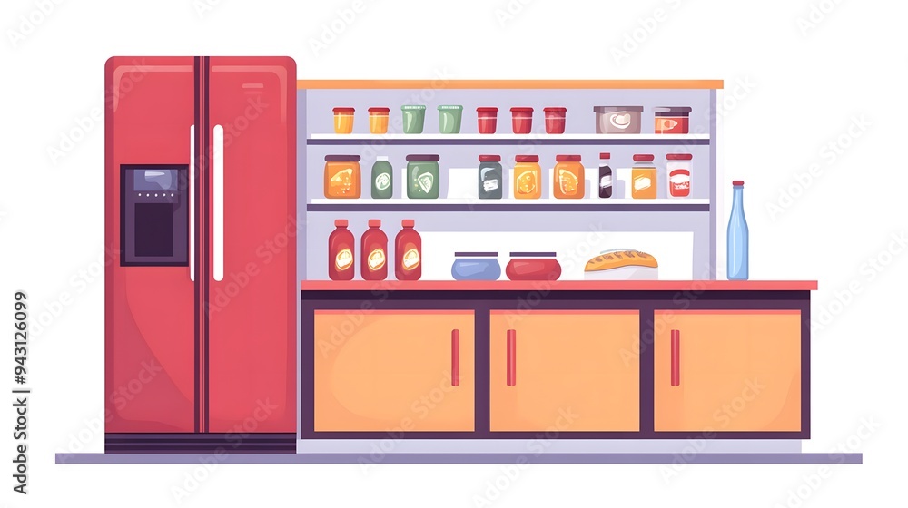 Kitchen Cabinet with Refrigerator. Kitchen Cabinet with Refrigerator.