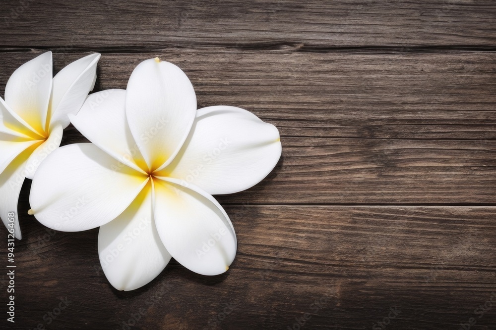 Plumeria flower over a wooden background with a copy space Plumeria flower over a wooden background with a copy space