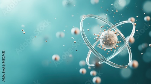 A detailed illustration of an electron orbit around an atom nucleus, highlighting its wave like nature. photo