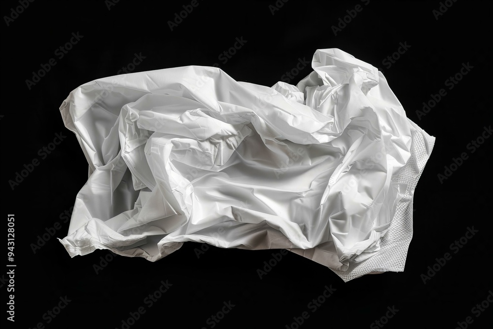 Crumpled tissues, white disposable wet wipes isolated on black Crumpled tissues, white disposable wet wipes isolated on black