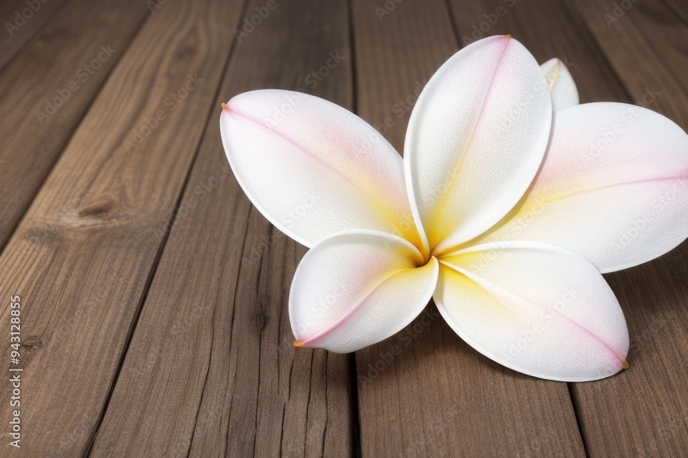 Plumeria flower over a wooden background with a copy space Plumeria flower over a wooden background with a copy space