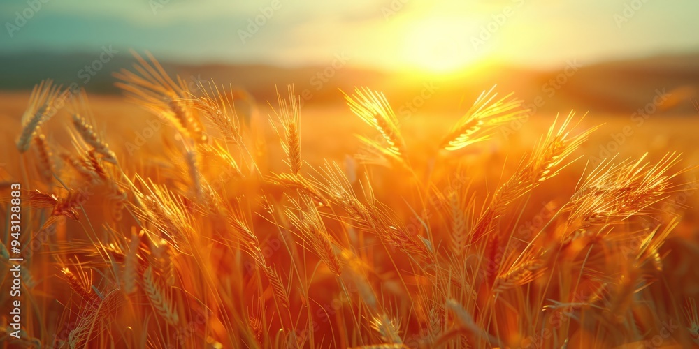 A rural landscape with golden fields of wheat, the sunset filling the background with warm colors, creating an idyllic evening scene in the countryside. A rural landscape with golden fields of wheat, the sunset filling the background with warm colors, creating an idyllic evening scene in the countryside.