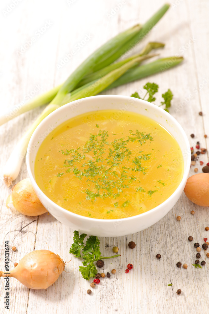 bowl of vegetable broth bowl of vegetable broth