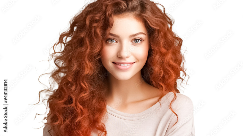 Natural woman with red hair on isolated transparent background. Natural woman with red hair on isolated transparent background.