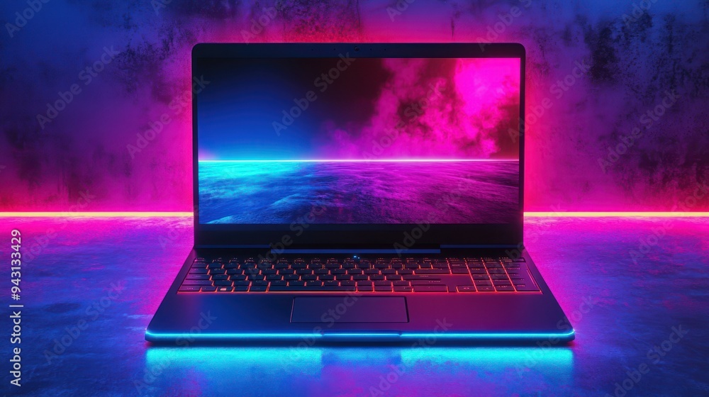 Laptop in Neon Glow Laptop in Neon Glow