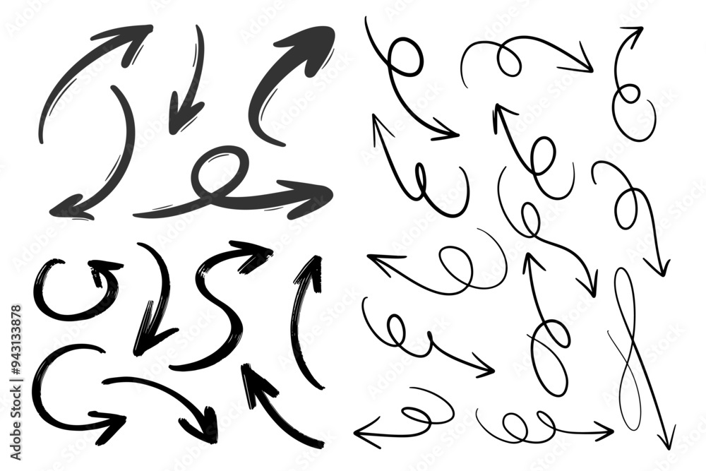 Hand-drawn Curved and Looped Arrows Collection Hand-drawn Curved and Looped Arrows Collection