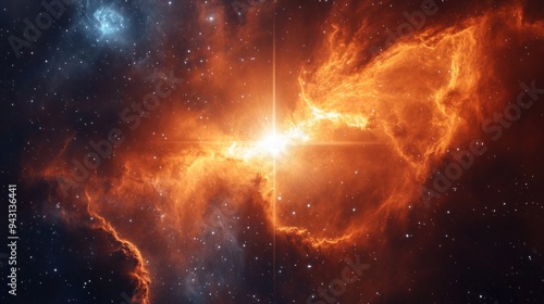 Cosmic Nebula with a Bright Star