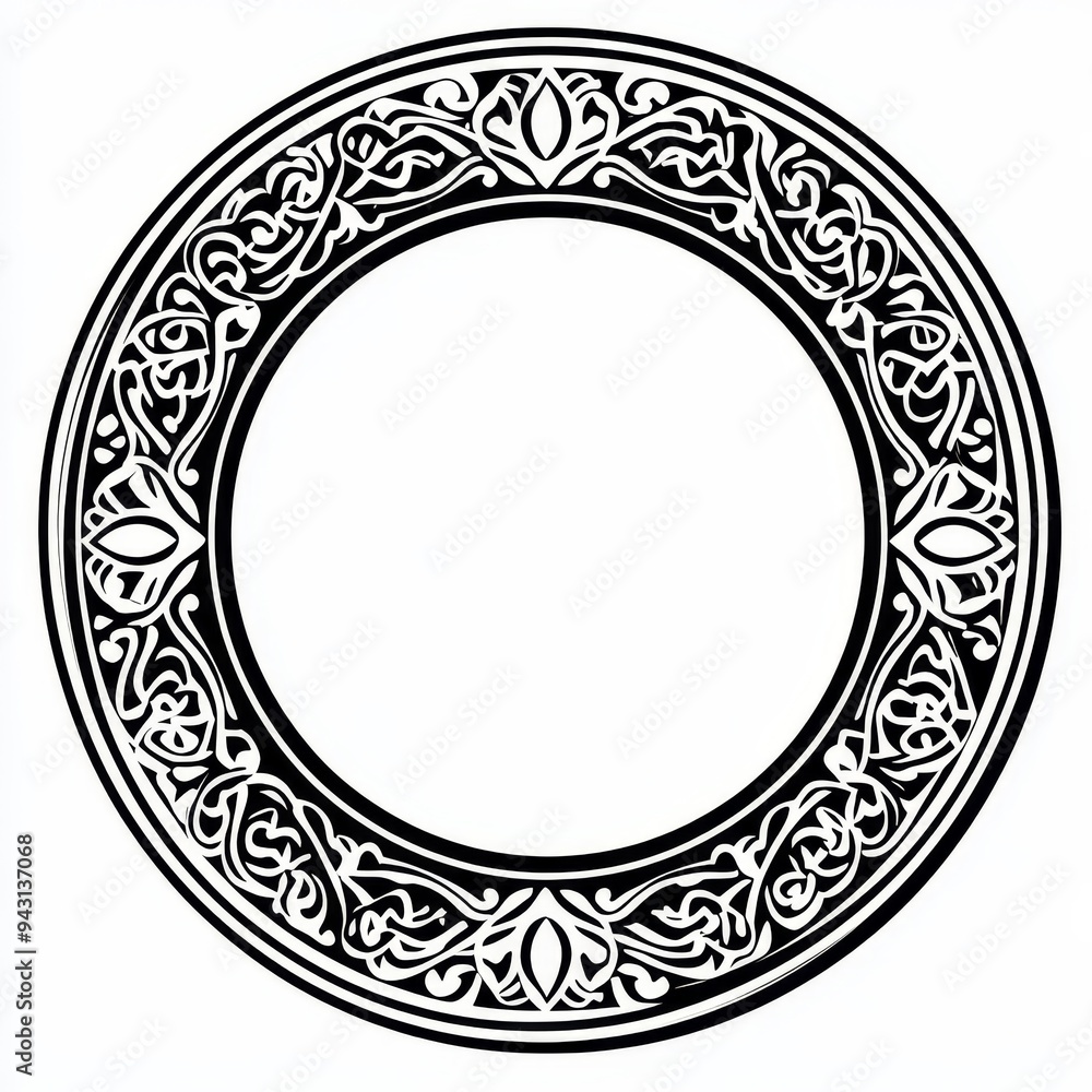 A black and white circle with a floral design A black and white circle with a floral design