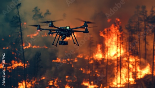 Drone Captures Intense Forest Fire Blaze Amidst Thick Smoke in Isolated Wilderness photo