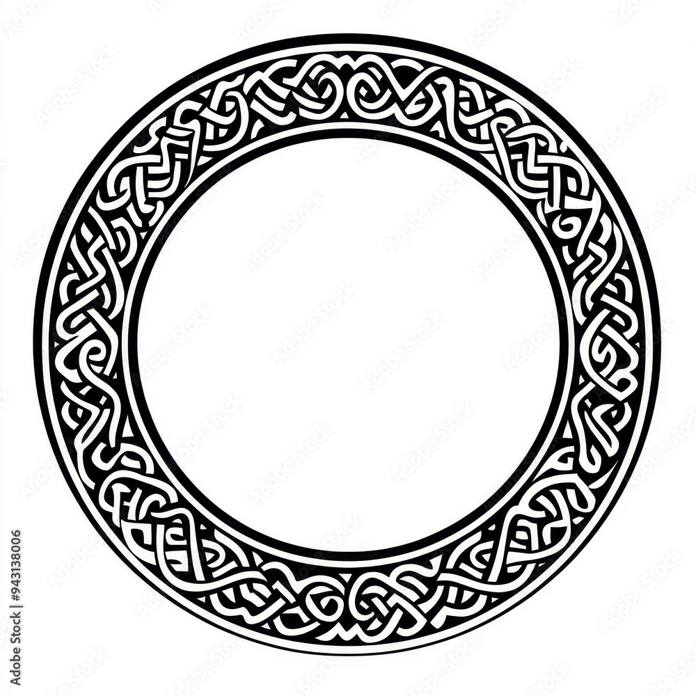 A black and white circle with a floral design A black and white circle with a floral design