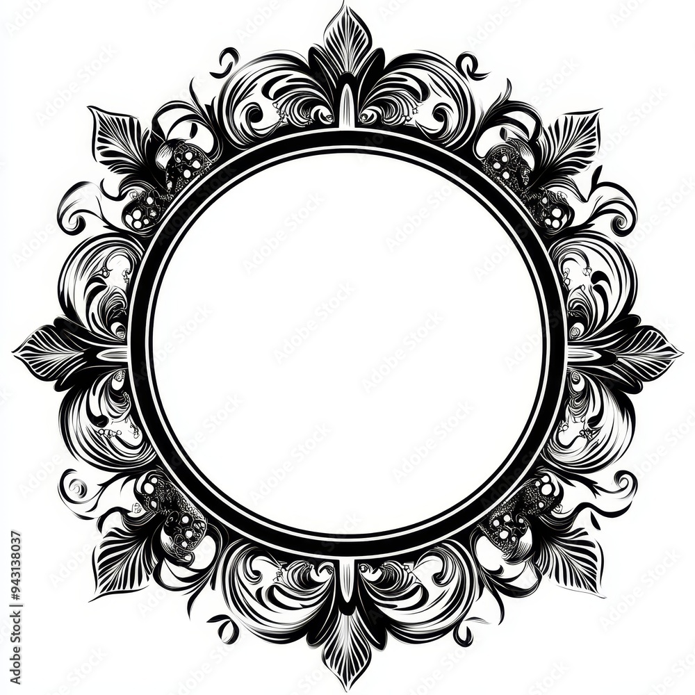 Obraz premium A black and white circle with a floral design