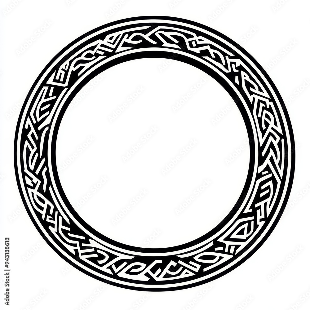 A black and white circle with a floral design A black and white circle with a floral design
