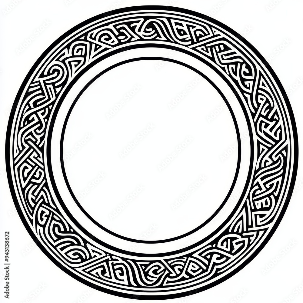 A black and white circle with a floral design A black and white circle with a floral design