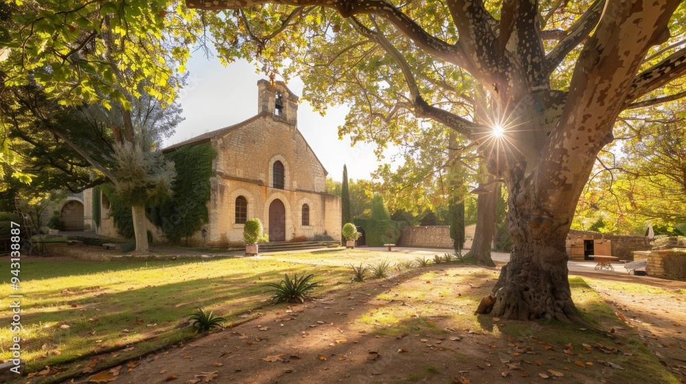 Photograph of a cute little church beside a tree in a beautiful, sunny countryside setting with a large courtyard. Photograph of a cute little church beside a tree in a beautiful, sunny countryside setting with a large courtyard.