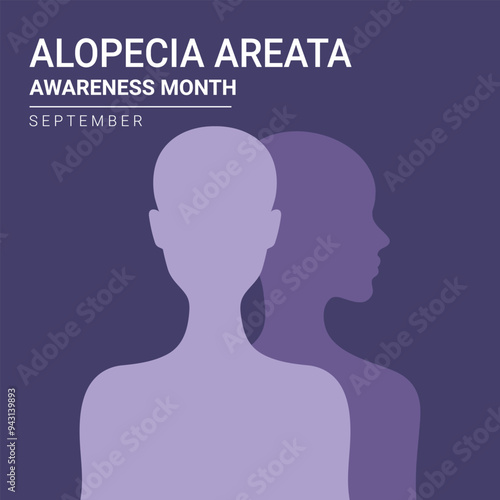 Alopecia Areata awareness month in September. Bald head women silhouettes. Vector illustration