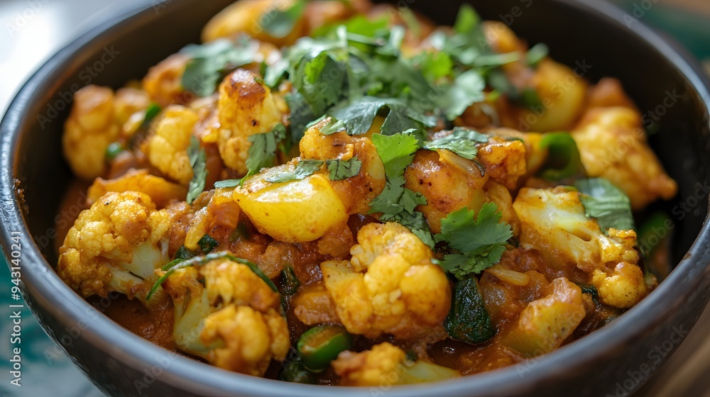 99. A dish of Indian aloo gobi (potato and cauliflower curry) 99. A dish of Indian aloo gobi (potato and cauliflower curry)