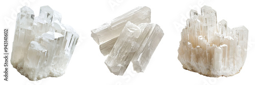 Selenite crystals cut out transparent isolated on white background PNG photo