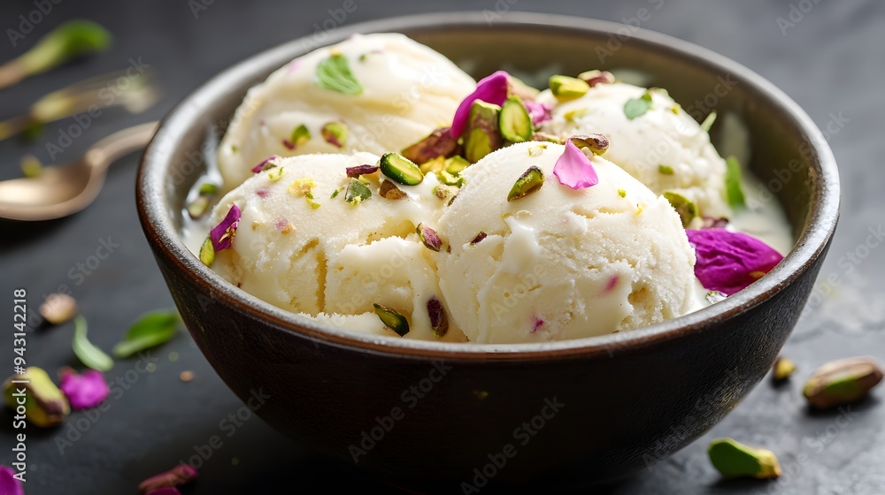 150. A bowl of Indian kulfi (traditional ice cream) with pistachios ...