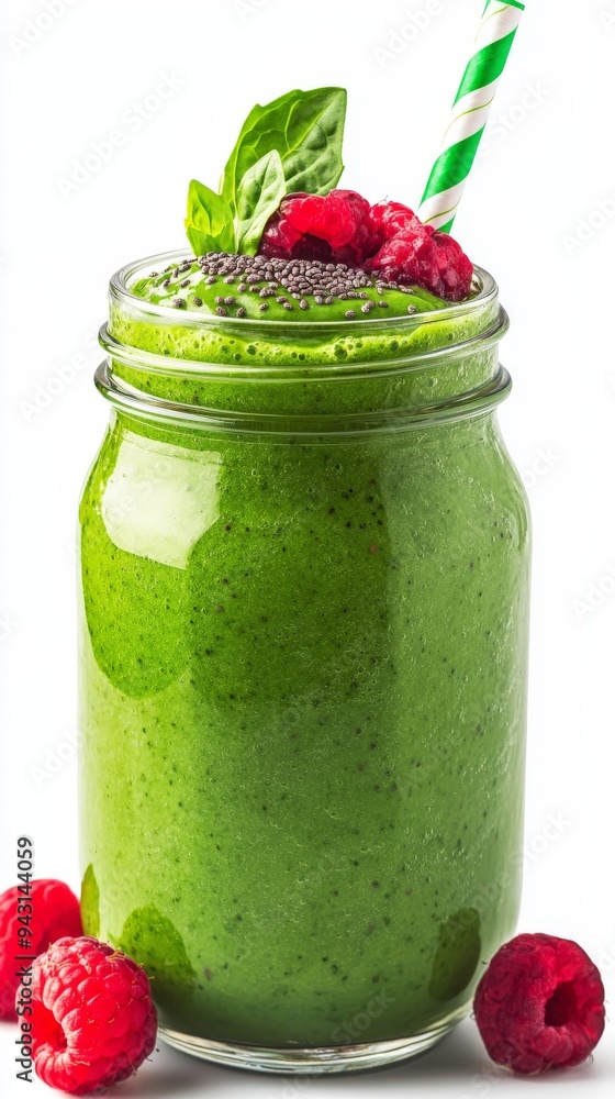Green Smoothie with Raspberries and Basil. Green Smoothie with Raspberries and Basil.
