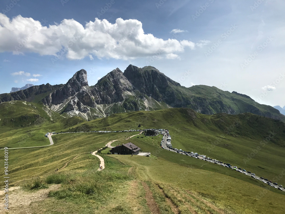 Fototapeta premium mountain landscape with winding road in the mountains, shelter