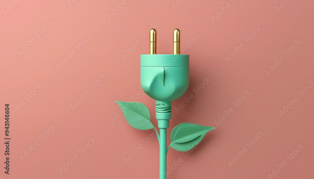 A green plug with leaves symbolizing eco-friendly energy and sustainable living, set against a soft pink background. A green plug with leaves symbolizing eco-friendly energy and sustainable living, set against a soft pink background.