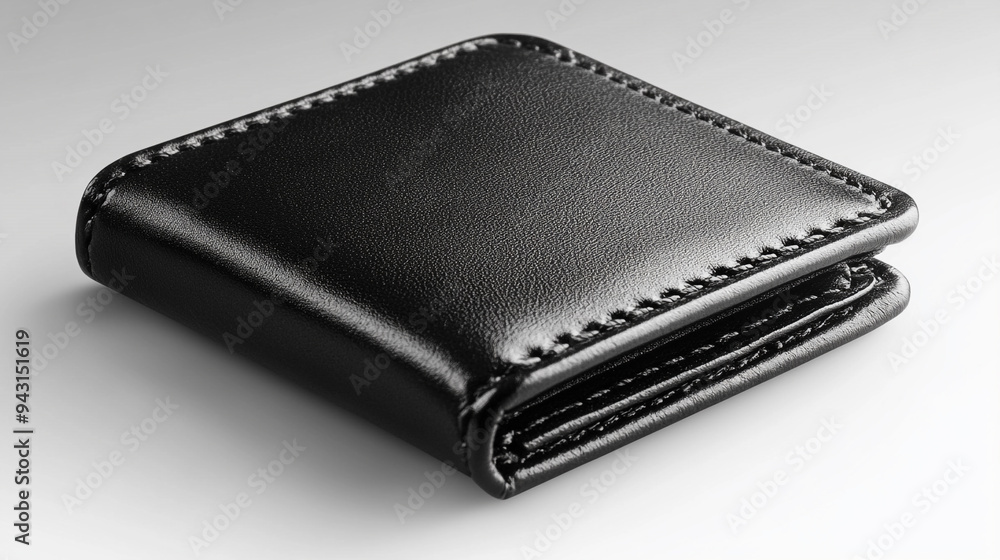 Elegant black leather wallet with detailed stitching, perfect for organizing cash and cards stylishly. Elegant black leather wallet with detailed stitching, perfect for organizing cash and cards stylishly.