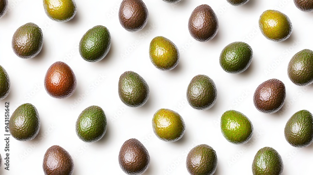 The fruit is high in vitamin and nutrients and is a summer refreshment, the avocado pattern offers a flat lay view with half slices isolated on the background. The fruit is high in vitamin and nutrients and is a summer refreshment, the avocado pattern offers a flat lay view with half slices isolated on the background.