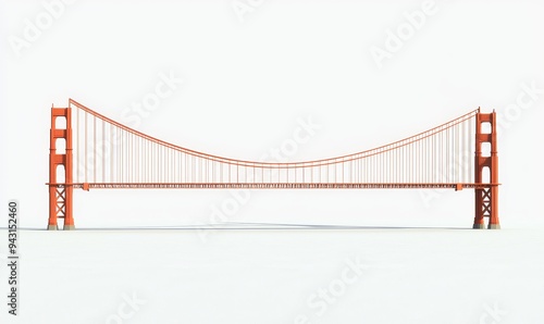 architecture with Golden Gate Bridge watercolor illustration, transparent background