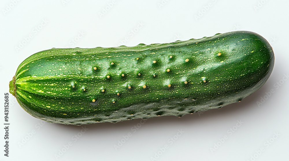Fresh green cucumber on a white background, showcasing its textured skin and vibrant color, perfect for culinary and health-related themes, isolated on white background Fresh green cucumber on a white background, showcasing its textured skin and vibrant color, perfect for culinary and health-related themes, isolated on white background