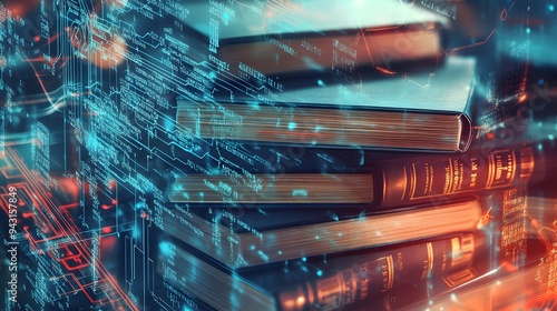 Fototapeta Naklejka Na Ścianę i Meble -  2. **Create an abstract design depicting the legal framework for artificial intelligence, with visual elements like legal books and AI circuitry intertwined. The image should convey the concept of