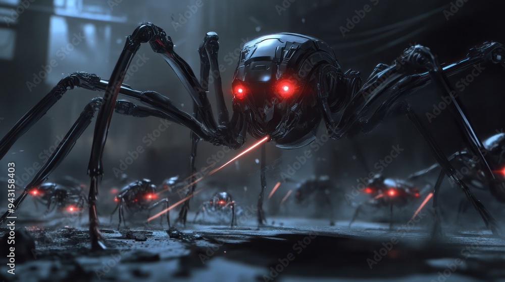 Fototapeta premium Attacks in the form of robots in the bush and fighting to defend territory